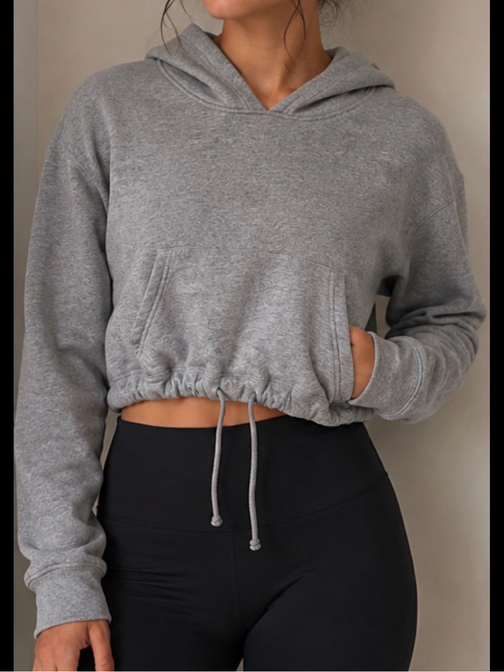 OVO Cropped Drawstring Hoodie - Heather Grey